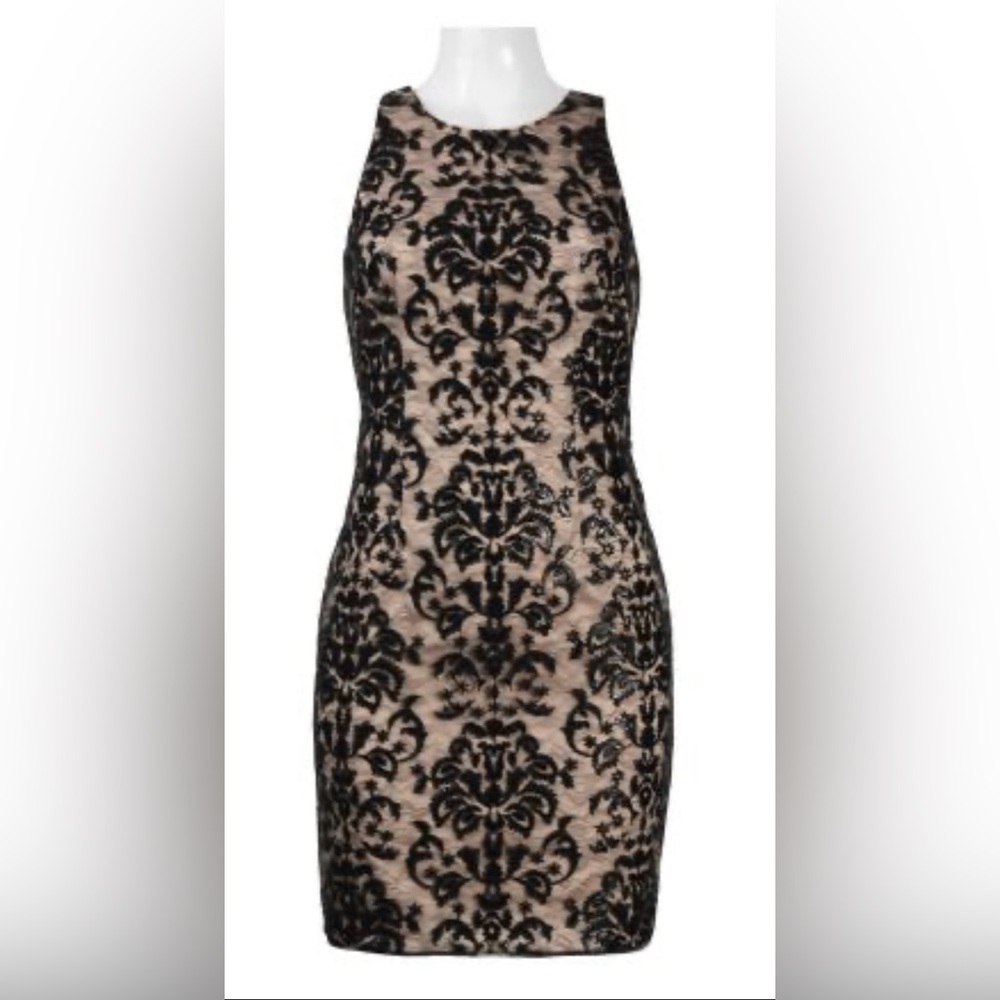 Aidan Mattox Round Neck Body Con Dress with Embroidery and Sequins - size 2